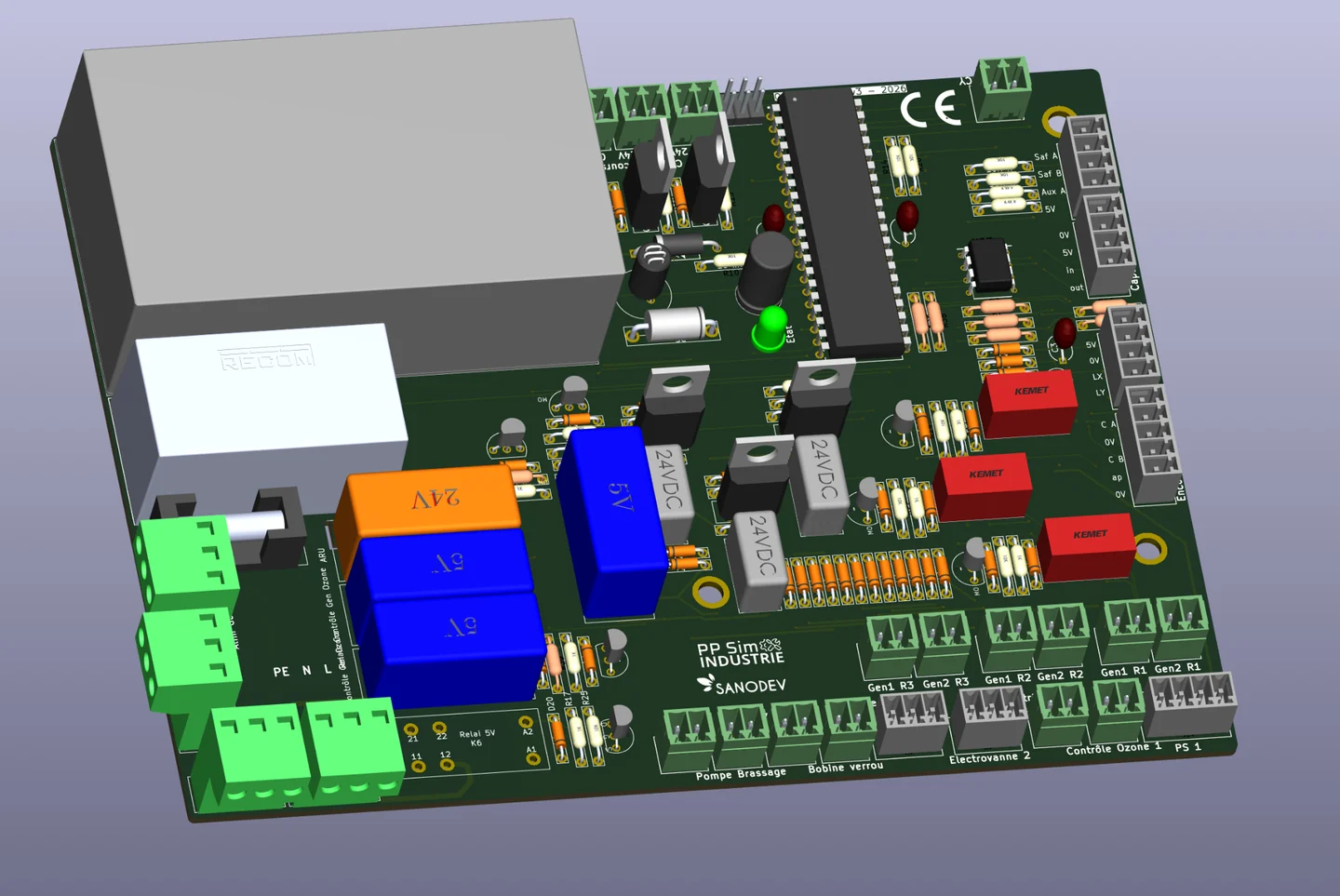 Vue 3D d’une carte électronique conçue pour un produit spécifique