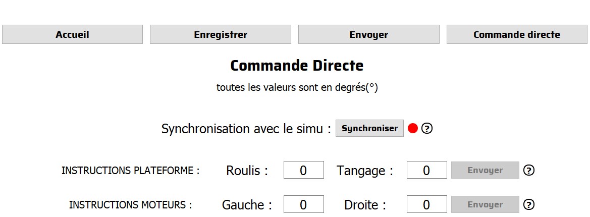 Interface du logiciel de pilotage de simulateur développé pour les étudiants